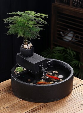 循环流水a摆件创意风水车陶瓷家用茶桌办公室假山小型时来运转送