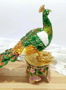 孔雀开屏a合金首饰盒珐琅彩汽车摆件家居装饰水晶工艺品厂家直销