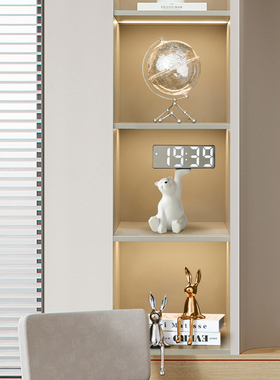 客厅卧室镜面数字时钟摆件玄关酒柜电视柜桌面电S子钟表摆台式闹