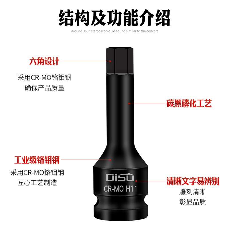 1/2气动风炮批头内六角H4 5 6 7 8 9 10 12 14 19 V22电动加长批 - 图2