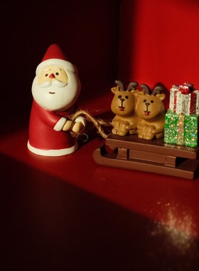 迷你圣诞老人拉雪橇麋鹿造景氛围可爱桌面公仔圣诞节装饰摆件礼物