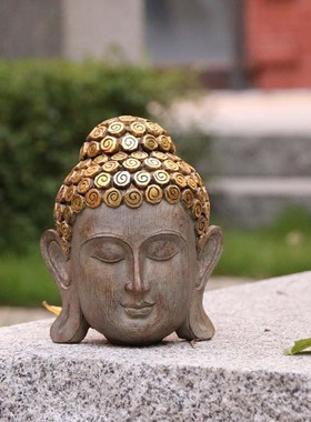 禅意佛像佛祖摆件新中式花园庭院鱼缸造景装饰桌面佛头释迦牟尼