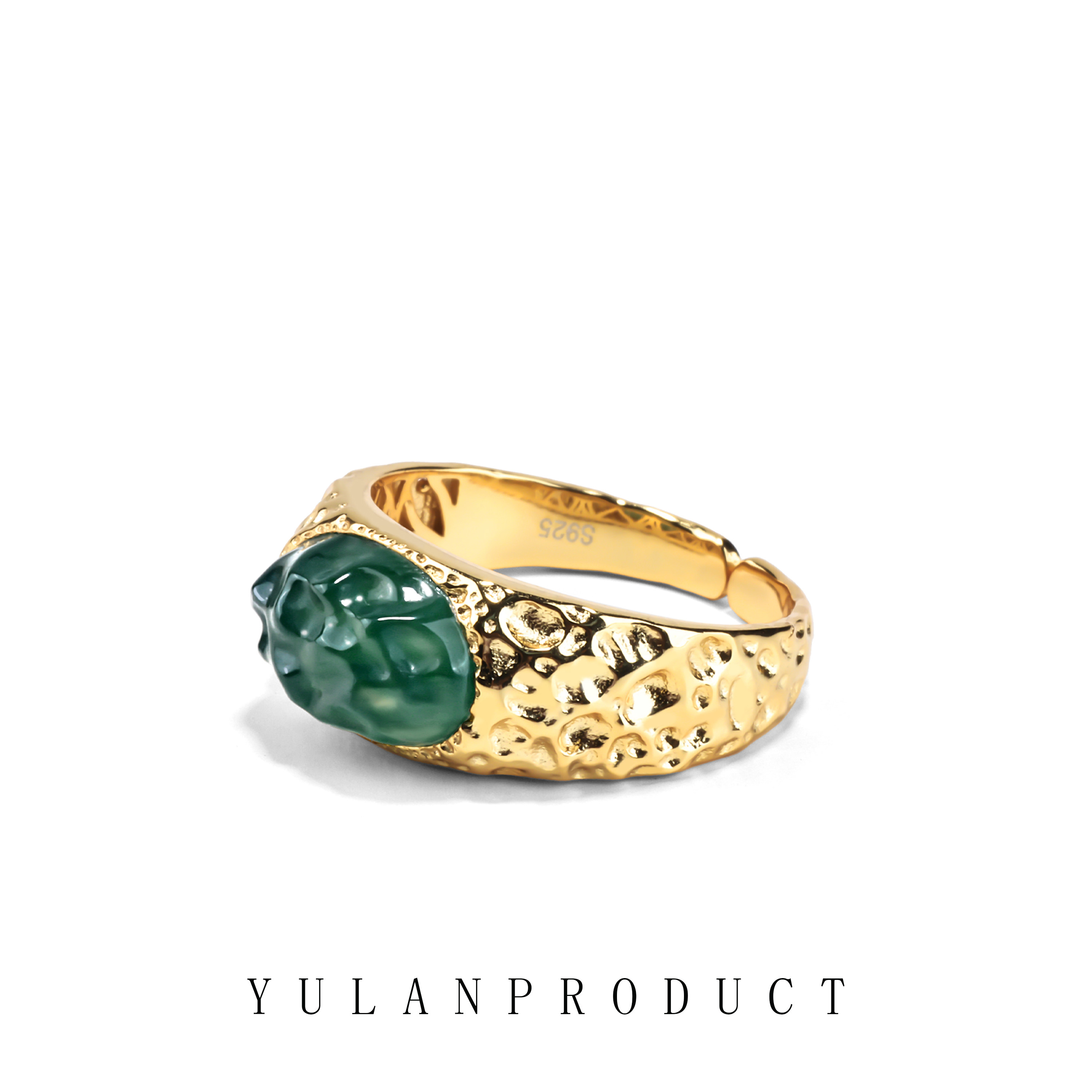 Yulan Wenwan First Awakening Series Jingjing Ice Green Light Luxurious Natural Jade Open Ring for Men and Women Couples