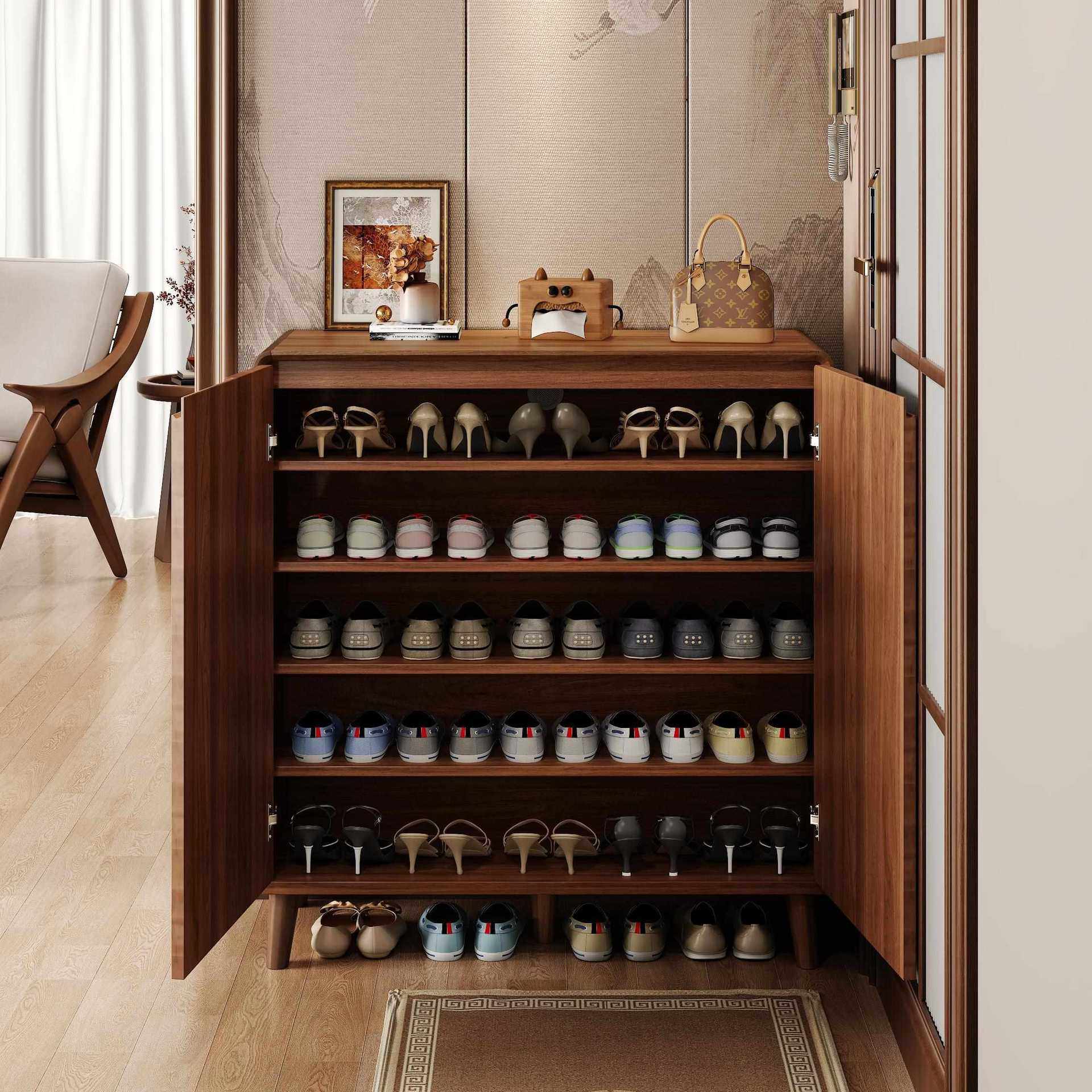 ?新中式鞋柜家用门口入户门储物玄关实木腿2025新款收纳柜一体靠,淘宝优惠券,粉丝福利购,淘宝优惠卷