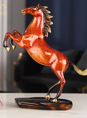 黄铜大漆生肖马摆件客厅玄关酒柜办公室I装饰品马到成功工艺品摆