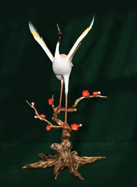 纯铜白鹤展翅仙鹤黄铜摆件室内客厅祝寿K仙鹤延年吉祥装饰摆放用