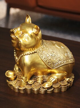 黄铜猪摆件旺财猪生肖猪 家居客厅玄关办公室P装饰品摆设开业乔迁