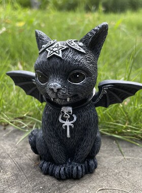 万圣节魔法可爱猫咪树脂工艺品小摆件动物雕塑礼物桌W面暗黑装饰