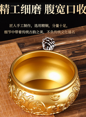 实心纯铜聚宝盆铜摆饰中式客厅家居办公室店铺Q存钱罐黄铜米缸全