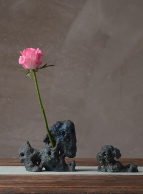 大鱼美器陶瓷太湖石熔岩绿家居摆C件台面装饰手工山子书房新家软