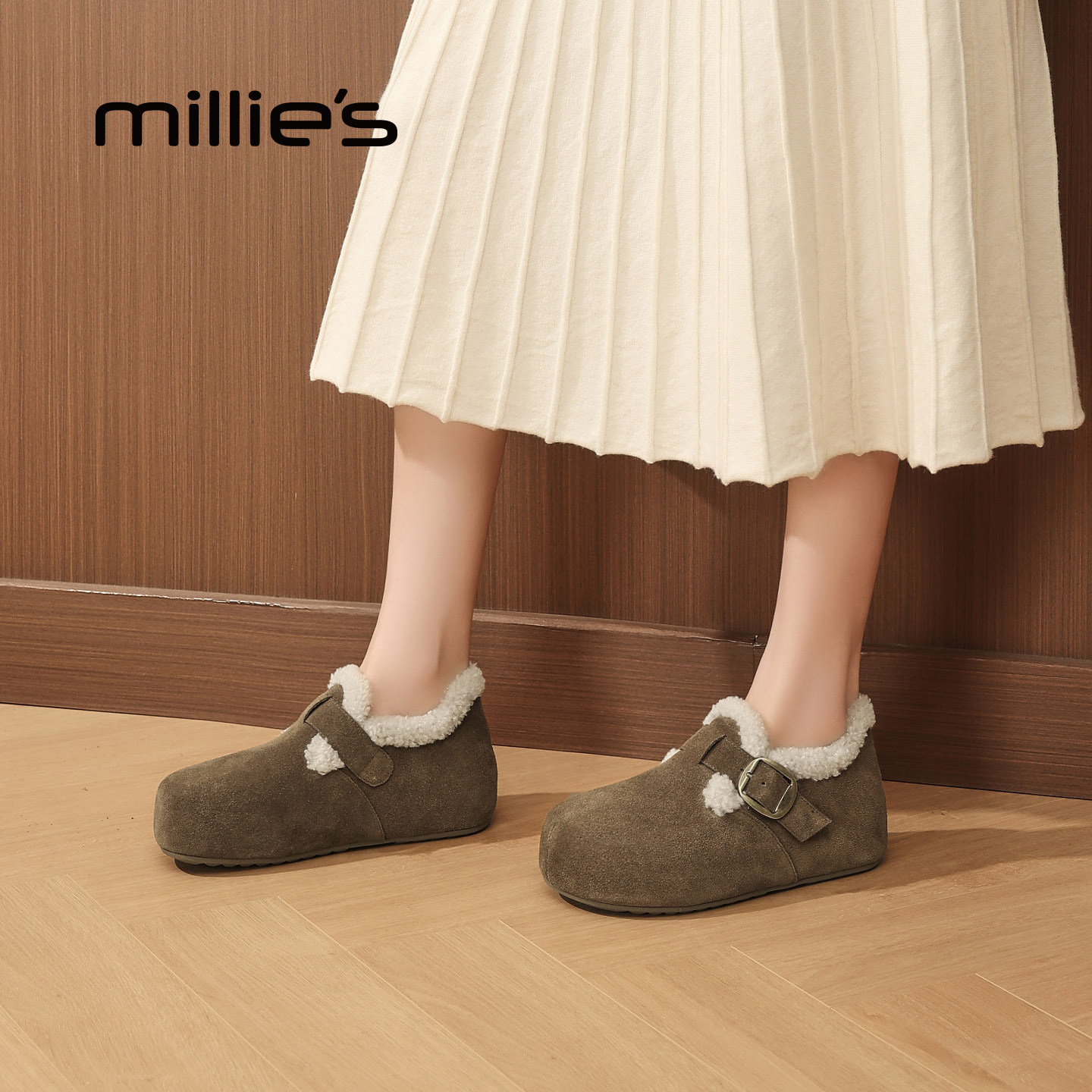 MILLIE'S/妙丽女鞋休闲毛毛鞋2025秋冬季新款加绒勃肯鞋保暖棉鞋,淘宝优惠券,粉丝福利购,淘宝优惠卷
