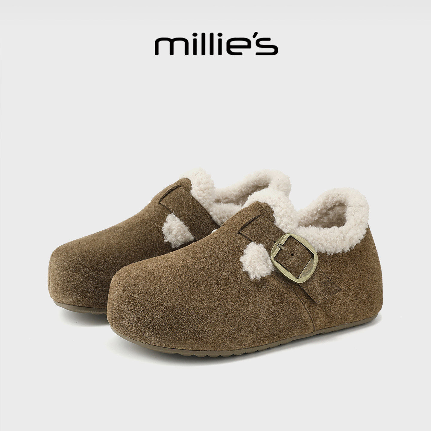 MILLIE'S/妙丽女鞋休闲毛毛鞋2025秋冬季新款加绒勃肯鞋保暖棉鞋,淘宝优惠券,粉丝福利购,淘宝优惠卷
