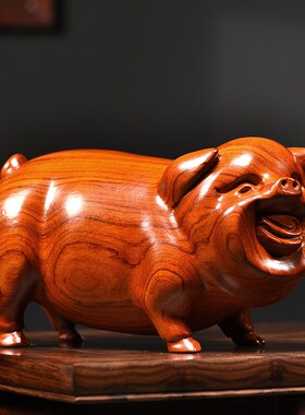 速发实木雕肖黑檀木猪摆件一对十客生刻家居二厅电视柜装饰工艺礼
