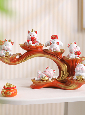 速发创意招财猫摆件客厅玄关酒柜室视柜装饰礼办公电桌面摆设送人