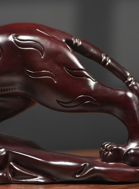 速发檀木雕老虎摆公家居实木质虎工客礼品摆饰办件室上山虎装饰艺