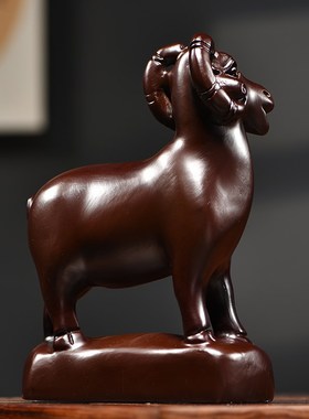 速发黑檀木雕羊摆件十件生肖羊客木雕刻工艺品绵羊摆二实厅家居装