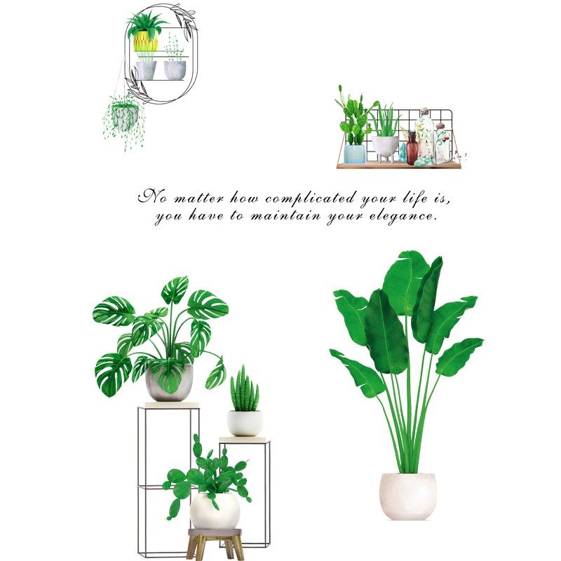 创意小清新植物盆栽墙贴卧室客厅背景墙面贴画自粘衣柜门装饰贴纸,淘宝优惠券,粉丝福利购,淘宝优惠卷