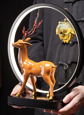 速发陶瓷摆件中式灯饰禅意招财公家居室厅办鹿客桌面装饰