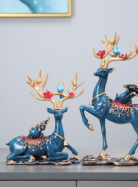 欧式创意灯笼鹿摆件家居客t厅入户玄关桌面摆饰品乔迁开业结婚礼