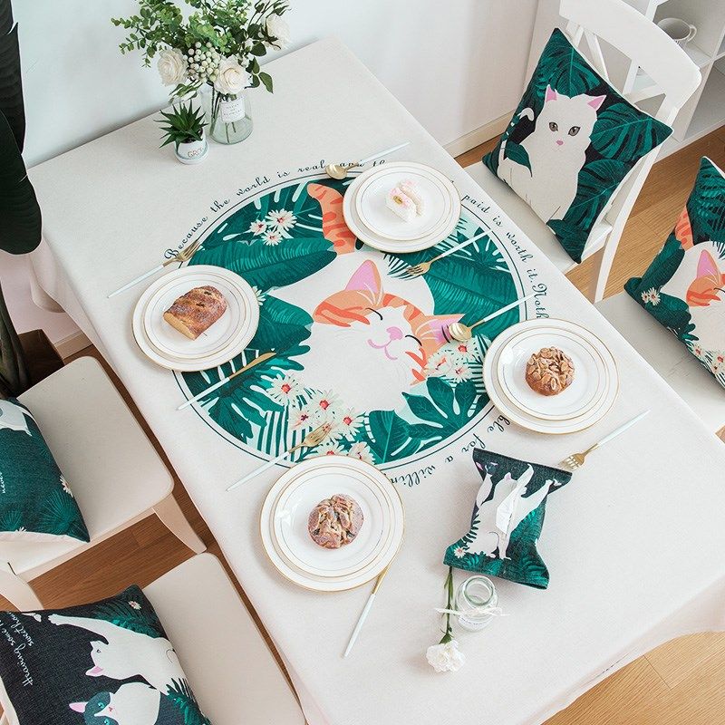 花与猫防水桌布茶几桌布棉麻小清新E桌布圆桌台布餐桌布长方形桌,淘宝优惠券,粉丝福利购,淘宝优惠卷