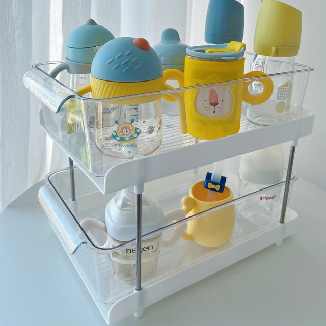 Baby Bottle Storage Box Baby Tableware Food Supplement Tools Double-layer E-cleaning Box Drain Shelf Baby Water Cup Storage Shelf