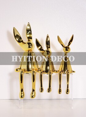 北欧创意电镀兔子银色样板间摆件售楼处样板房客厅书房简约装饰品