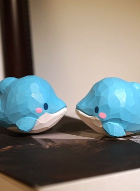 圆滚滚的小海豚手工木雕小摆件卡通可爱动物桌面装饰品礼物