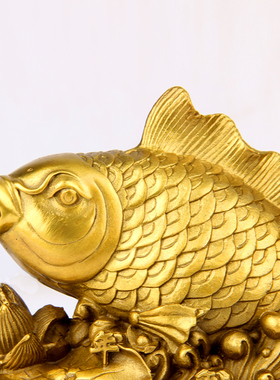 朴器 铜年年有余(鱼)摆件 铜鱼摆件 荷花鱼摆件