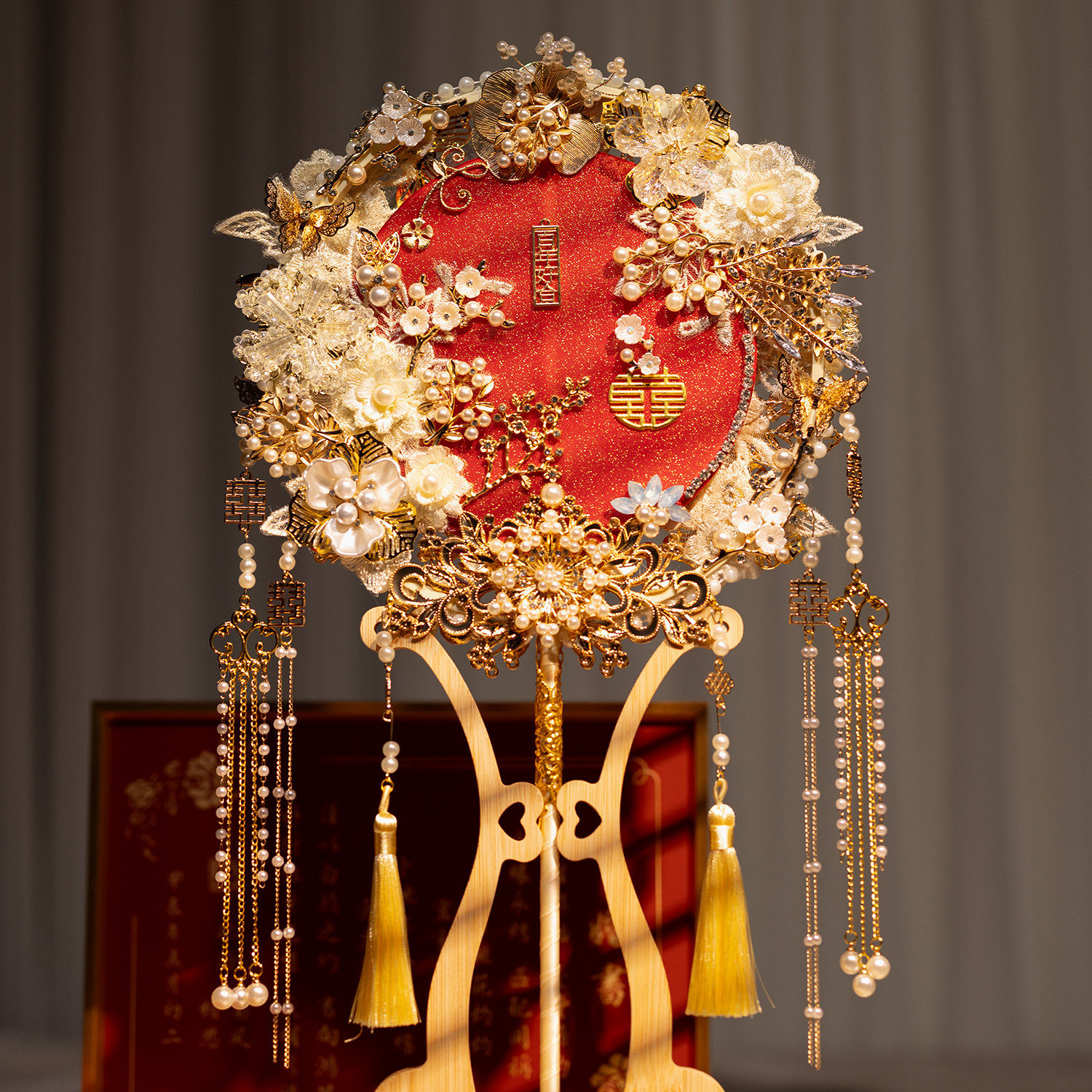 团扇新娘婚礼出嫁高级秀禾喜扇中式扇成品双面双色手工diy材料包,淘宝优惠券,粉丝福利购,淘宝优惠卷