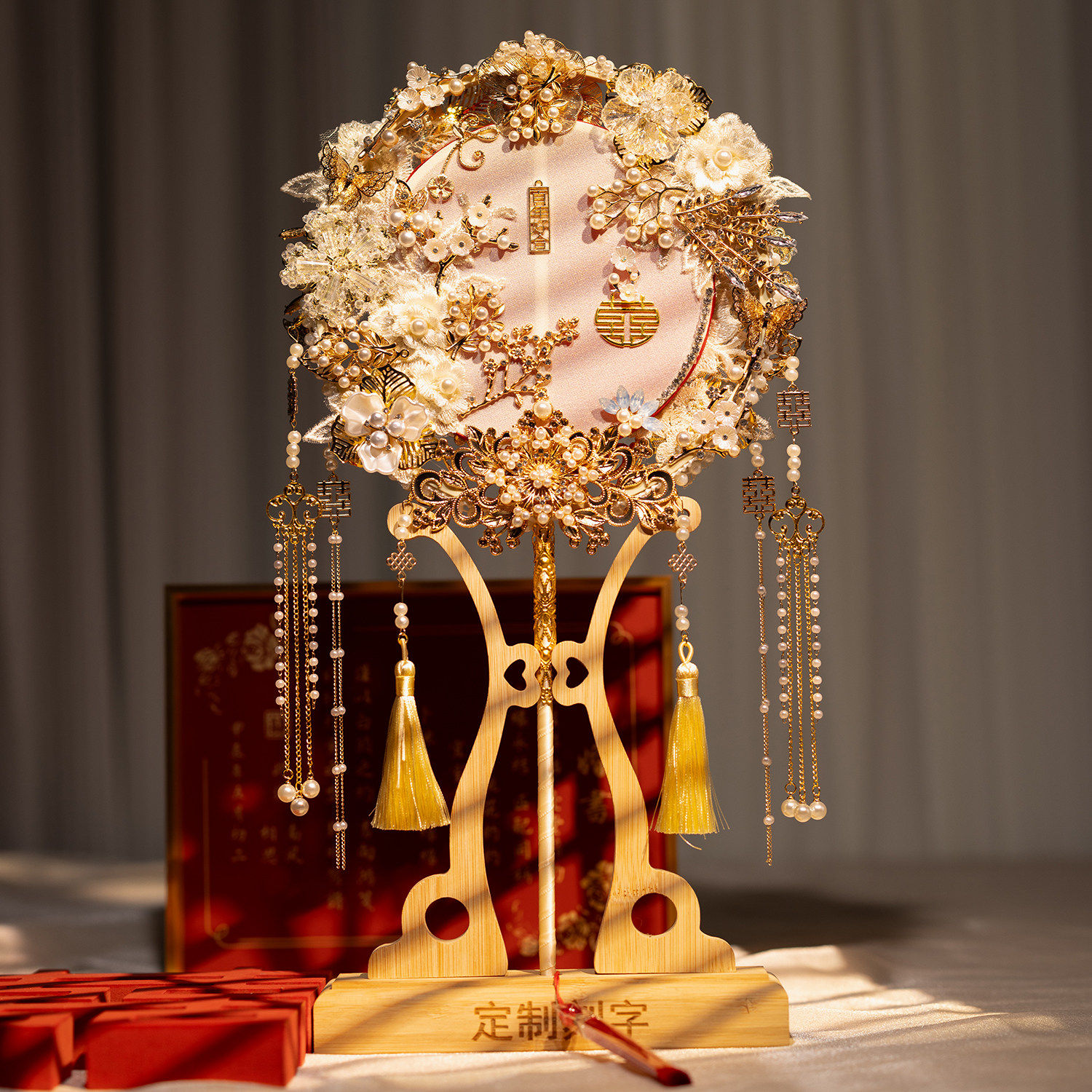 团扇新娘婚礼出嫁高级秀禾喜扇中式扇成品双面双色手工diy材料包,淘宝优惠券,粉丝福利购,淘宝优惠卷