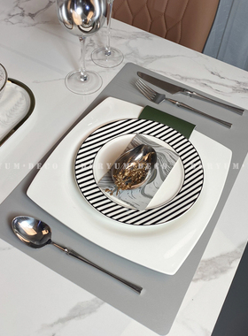 样板间餐具套装餐k桌餐盘售楼部摆台摆件软装饰品餐垫刀叉餐厅摆