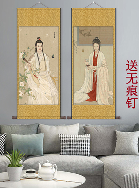 古代美男子玉面书生古装人物挂画茶D楼影楼装饰画丝绸卷轴画高清