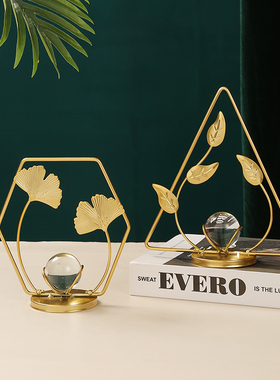 速发轻奢客树叶水晶球摆件铁艺创意小鸟风厅装视柜电饰品书架摆设