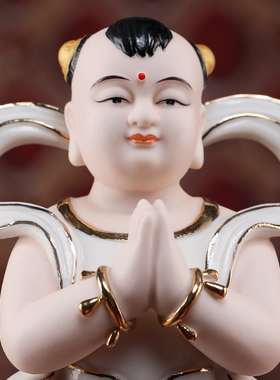 速发戴财堂陶瓷善玉童子龙佛像观音助手金童玉像供奉家用客厅摆件