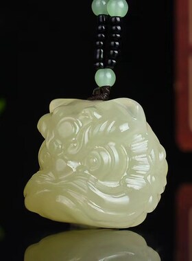 速发闺A阿富汗玉手把狮醒件佘太翠青白玉手把件冰透把件送F蜜