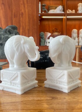 速发汉白玉石雕大财摆件一对客厅招财办公象摆放玄关酒柜吸水吸桌