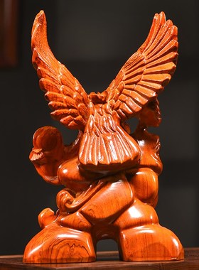 速发花梨厅雕老大展宏客鹰实木家居图木办公摆设雄鹰老鹰实木雕工