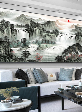 速发新中式景水画客挂沙发背山墙装饰中国风景大气壁画办公室厅画
