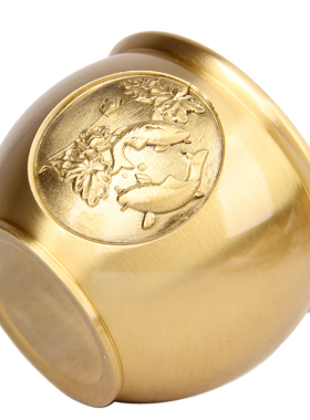 速发缸连年聚余款铜 摆件 铜聚宝盆缸摆件 铜有宝盆摆件