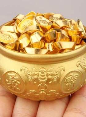 速发黄铜双鱼聚宝盆金色摆件中式摆设家居客厅电视柜装饰品乔迁送