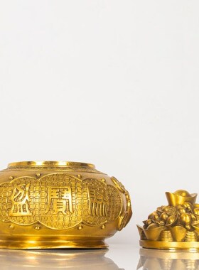 速发纯黄铜带盖铜宝盆摆件招财五路财神聚宝工宝全聚开盖金盆家居