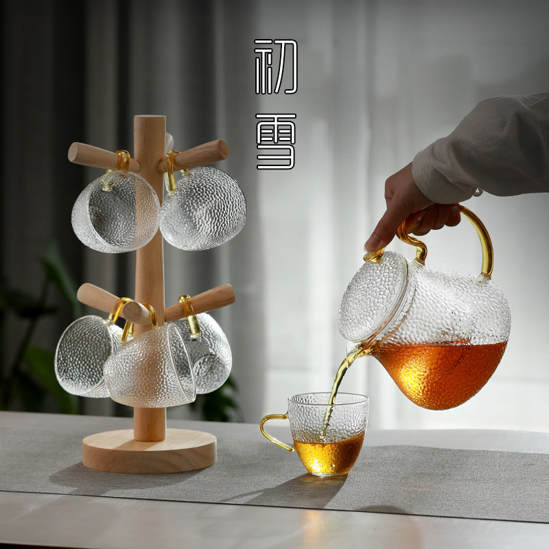 锤纹玻璃小茶杯6只装q家用带把杯子日式泡茶壶套装客厅待客茶具,淘宝优惠券,粉丝福利购,淘宝优惠卷