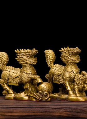 纯铜求子麒麟摆件麒麟送子卧室客厅办公室装饰品一对家居创意摆件