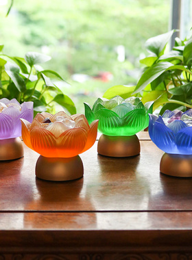 禅悦佛艺琉璃荷花烛台酥油灯莲花灯佛前供灯蜡烛台长明灯居家供奉