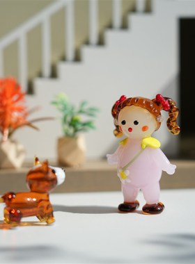 淄博琉璃手作双马尾蝴蝶结女孩车载桌面小摆件治愈装饰品生日礼物