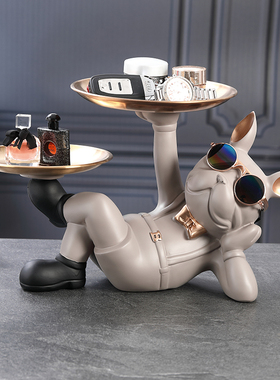 钥匙收纳托盘法斗犬网红家居客厅房间摆件狗创意进门玄关轻奢装饰
