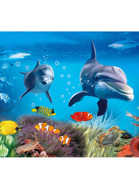 3D立体卡通海洋卫生间浴室厕所瓷砖防水自粘贴画墙贴玻璃门贴纸