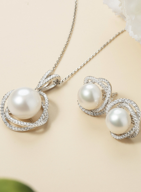 925银面包珍珠项链套装