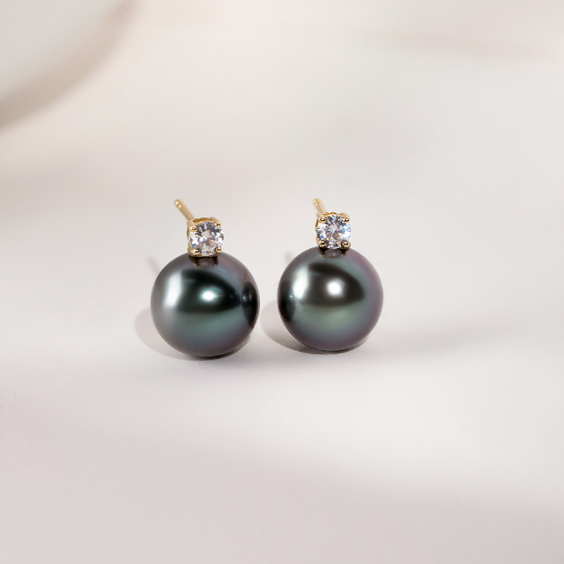 CLORIS  YING戴妃大溪地黑珍珠金色耳钉女轻奢优雅小众耳饰S925银,淘宝优惠券,粉丝福利购,淘宝优惠卷