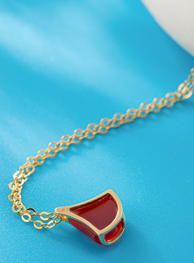 CLORIS  YING18K金玛瑙扇子吊坠珍珠项链 时尚轻奢女款颈链带证书